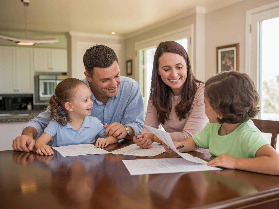 Colorado family reviewing mortgage documents