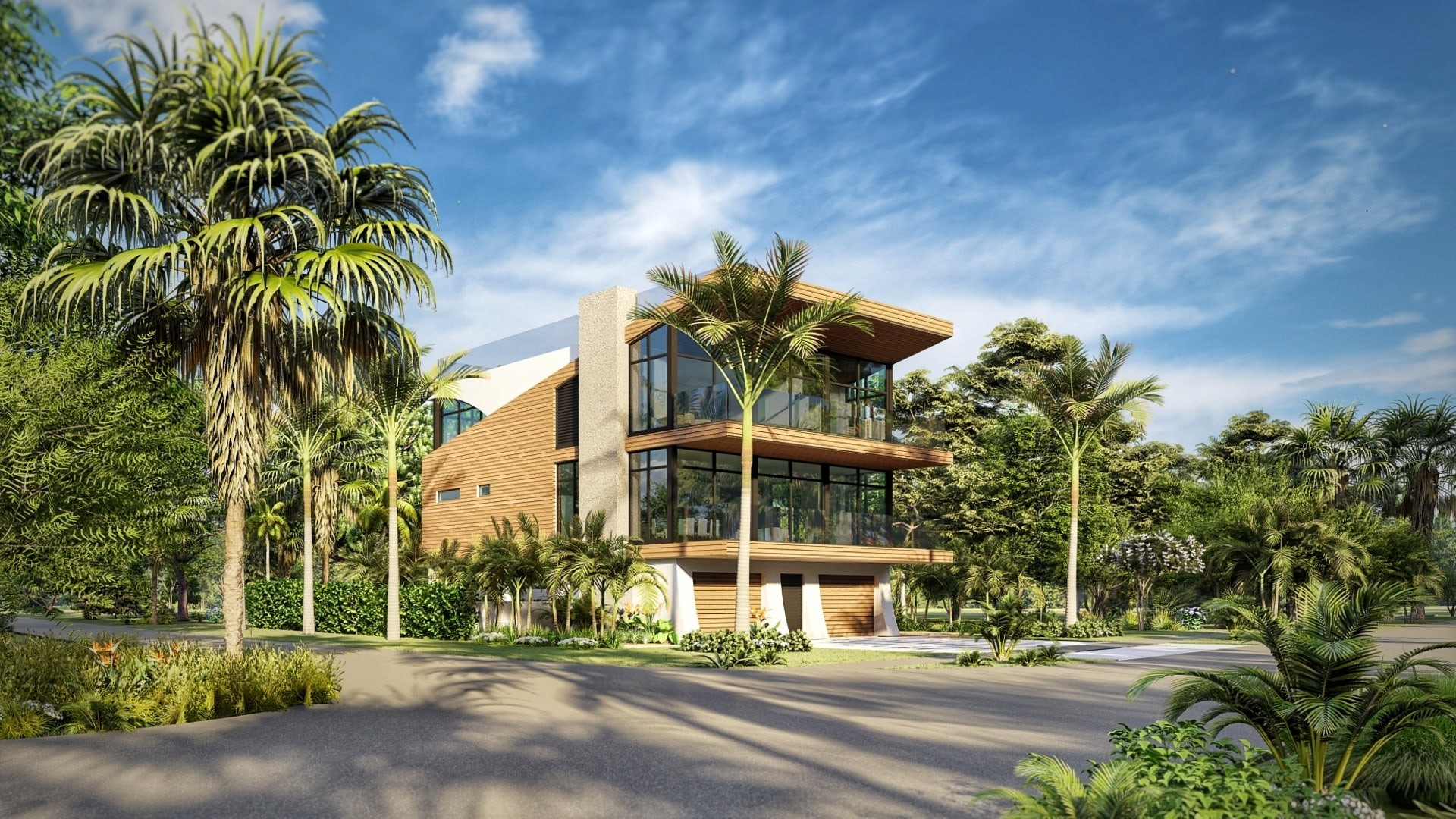 Florida coastal home with palm trees