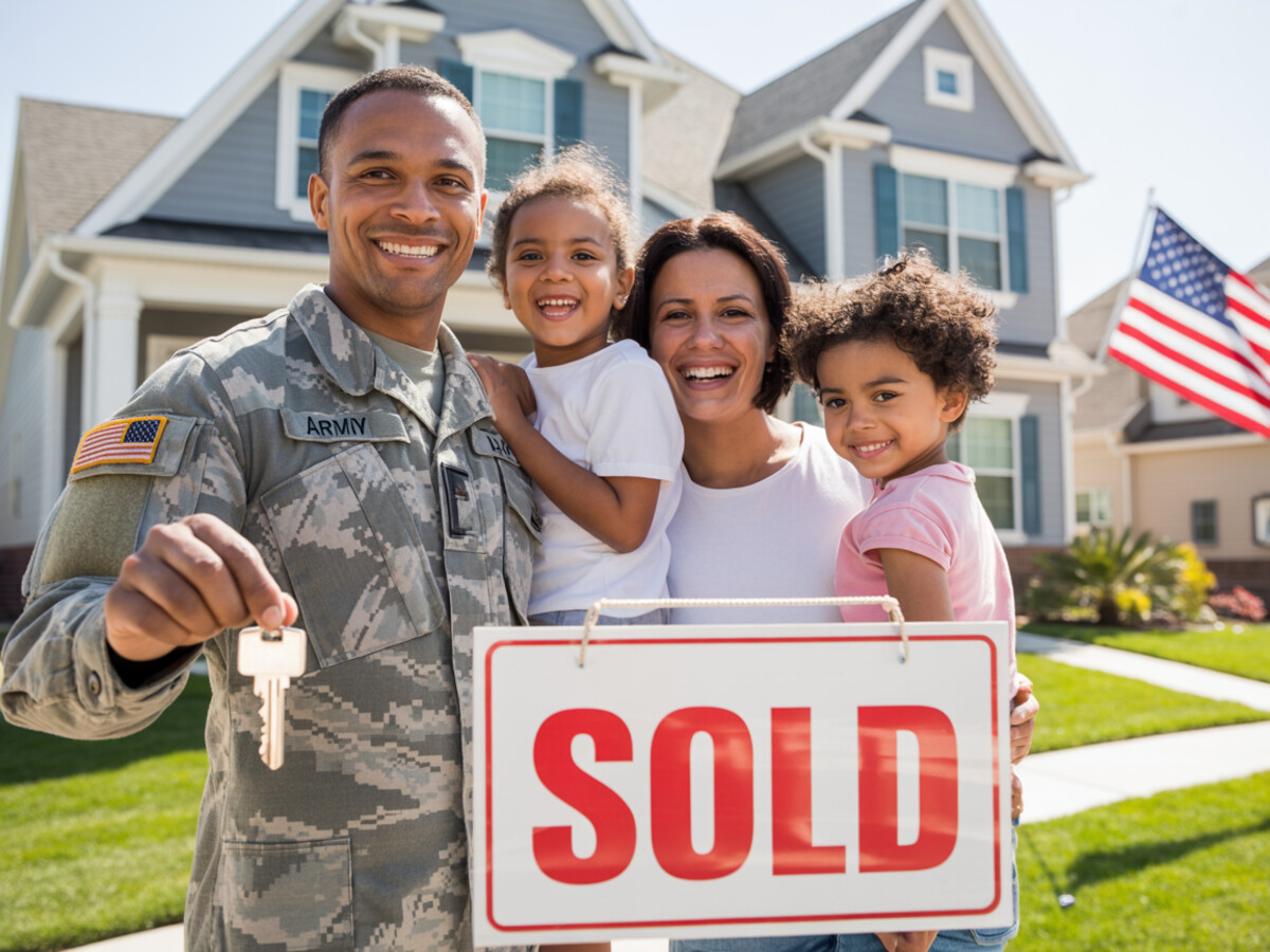 Military family receiving keys to new home
