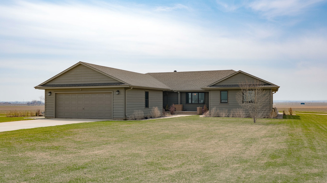 Kansas ranch-style home with open prairie sky
