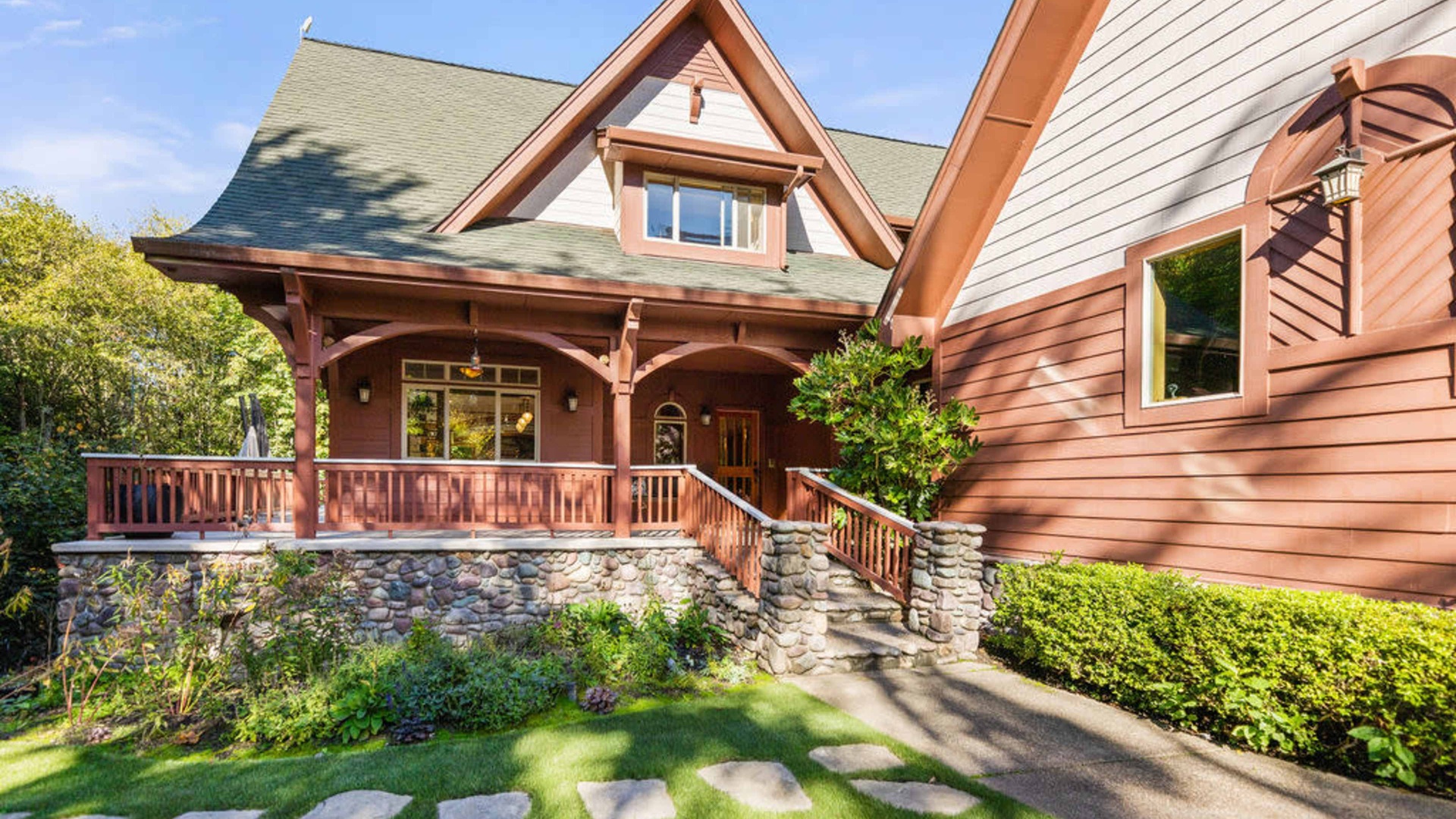 Pacific Northwest family home with evergreen trees